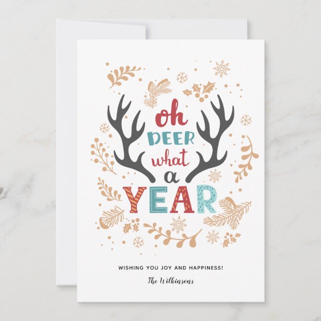 Christmas 2021 Oh Deer What A Year Vaccine Year Holiday Card (Front)
