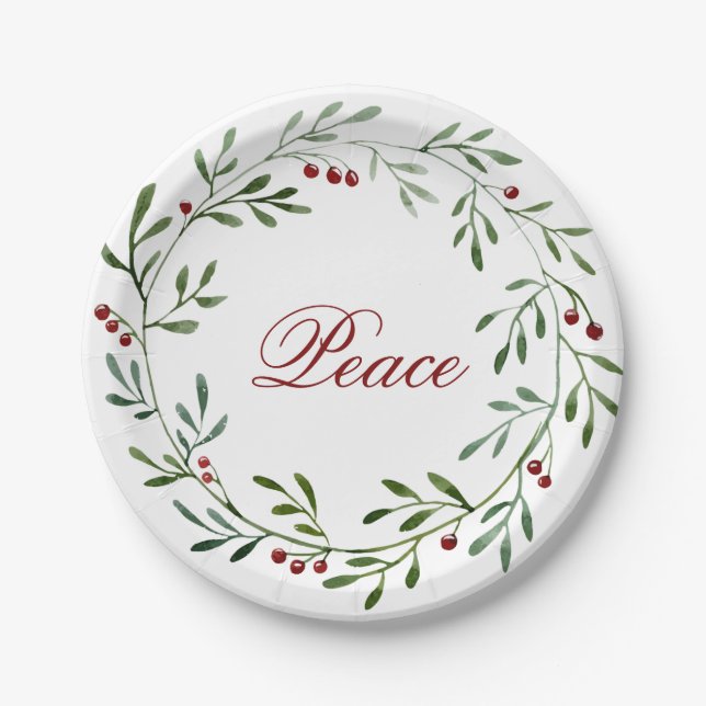 Christmas 2021 Peace Wreath Paper Plate (Front)