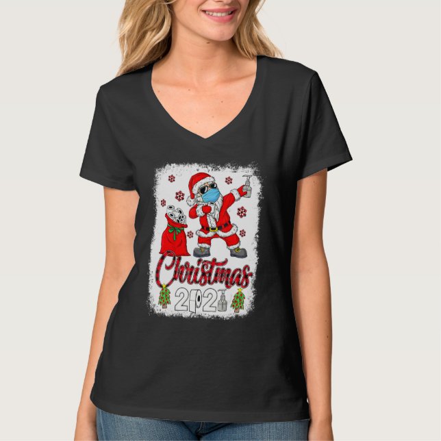 Christmas 2021 Santa Dabbing Face Mask Toilet Pape T-Shirt (Front)