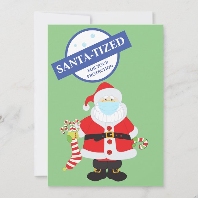 Christmas 2021 Santa-tized Santa Face Mask humor Holiday Card (Front)