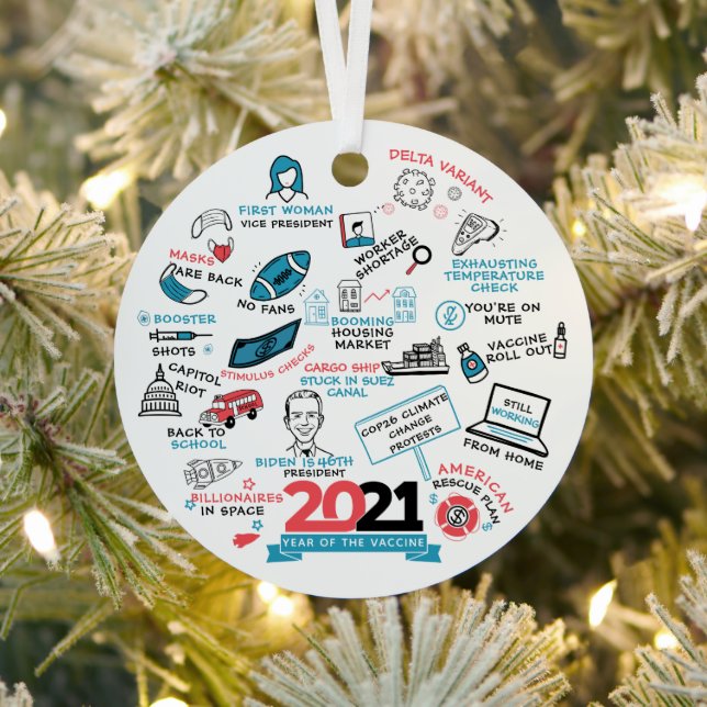 Christmas 2021 Vaccine Year Holiday Commemorative Metal Ornament (Insitu)