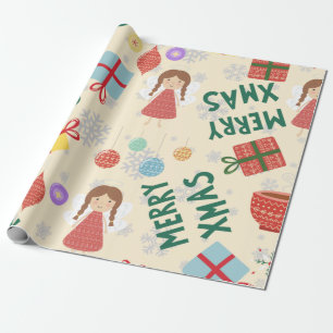Christmas 2022 modern cute pink red green elegant  wrapping paper