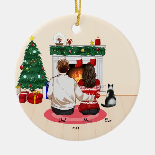 Christmas 2022 Personalize Family Mom Dad Cat  Ceramic Ornament