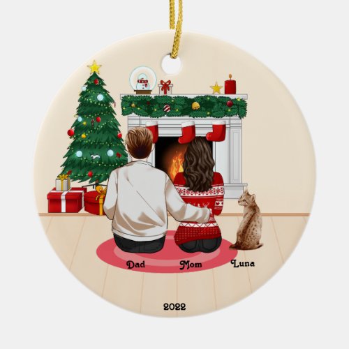 Christmas 2022 Personalize Family Mom Dad Cat Ceramic Ornament