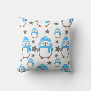 Christmas 2023 penguins and stars fun throw pillow