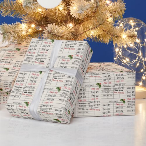 Christmas 2024 Retro Library Cards Wrapping Paper