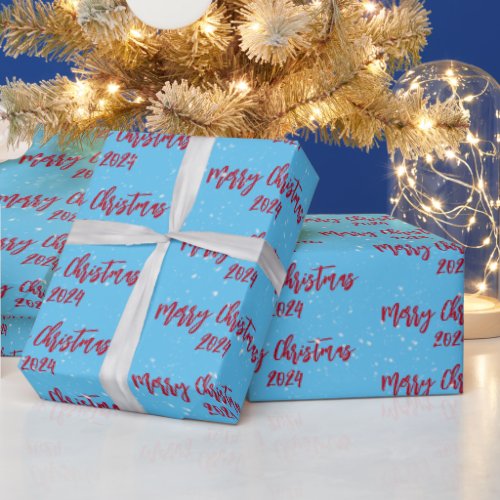Christmas 2024 Text On Aqua Wrapping Paper