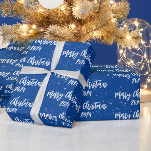 Christmas 2024 Text On Blue Wrapping Paper