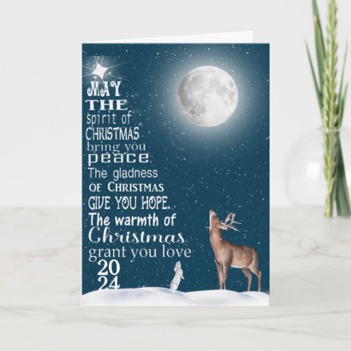 Christmas 2024 Tree With Deer and Moon Card