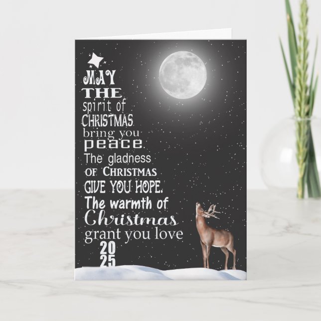 Christmas 2025 Tree With Deer and Moon Card (Front)