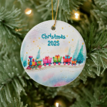 Christmas 2025 Watercolor Holiday Train