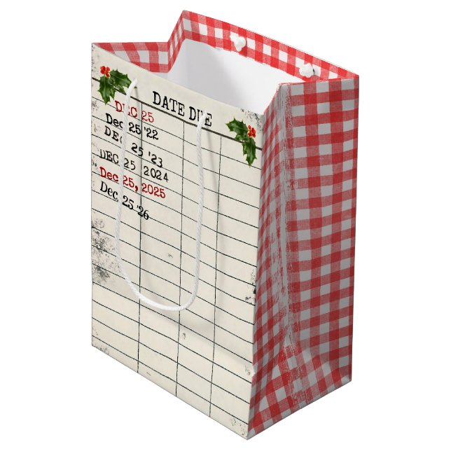 Christmas 2026 Old Library Cards Medium Gift Bag (Front Angled)