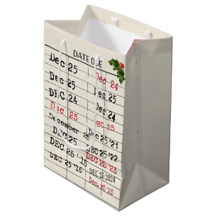 Christmas 2026 Old Library Cards Medium Gift Bag