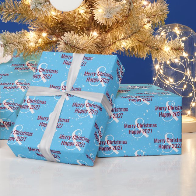 Christmas 2026 Text on Blue  Wrapping Paper (Holidays)