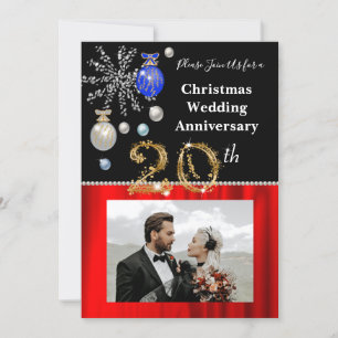 Christmas 20th Wedding Anniversary Black & Gold Invitation