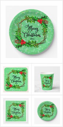Christmas 20xx Holly Red Berries Modern Green
