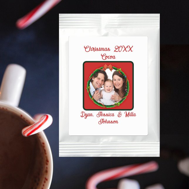 Christmas 20XX Wreath Photo Names Red Green Colors Hot Chocolate Drink Mix (Creator Uploaded)
