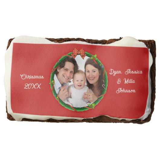 Christmas 20XX Wreath Photo Red Background Brownie (Front)