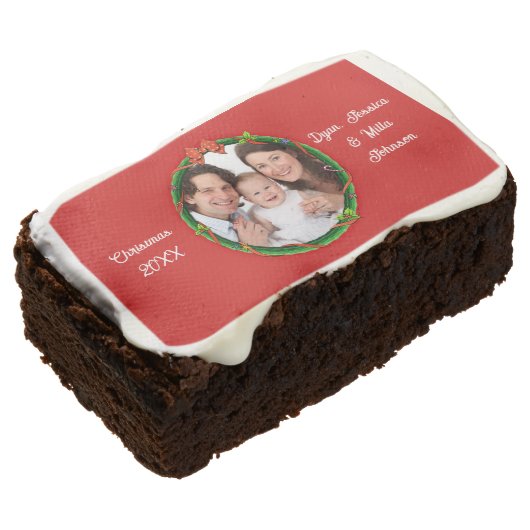 Christmas 20XX Wreath Photo Red Background Brownie (Angled)
