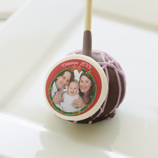 Christmas 20XX Wreath Photo Red Background Cake Pops (Front Insitu)