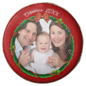 Christmas 20XX Wreath Photo Red Background Chocolate Covered Oreo (Front)