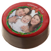Christmas 20XX Wreath Photo Red Background Chocolate Covered Oreo (Angled)
