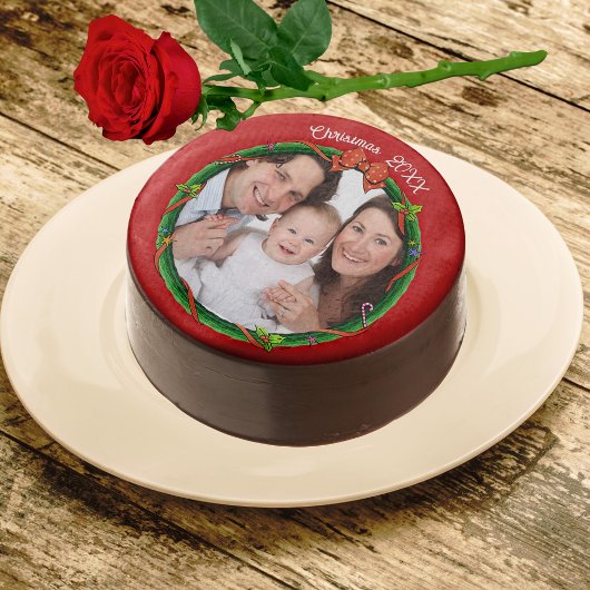 Christmas 20XX Wreath Photo Red Background Chocolate Covered Oreo