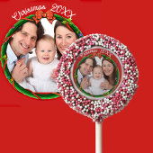 Christmas 20XX Wreath Photo Red Background Chocolate Covered Oreo Pop