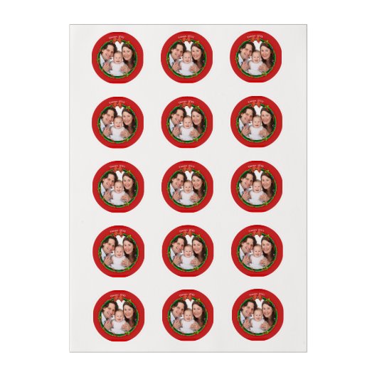 Christmas 20XX Wreath Photo Red Background Edible Frosting Rounds (Sheet)