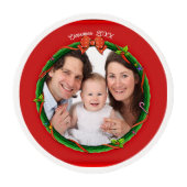 Christmas 20XX Wreath Photo Red Background Edible Frosting Rounds (Front)