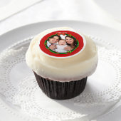 Christmas 20XX Wreath Photo Red Background Edible Frosting Rounds (Cupcake)