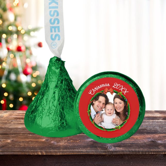 Christmas 20XX Wreath Photo Red Background Hershey®'s Kisses® (Christmas 20XX Wreath Photo Red Background Hershey®'s Kisses®)
