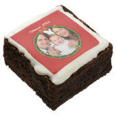 Christmas 20XX Wreath Photo Red Background Square Brownie (Angled)