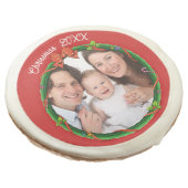 Christmas 20XX Wreath Photo Red Background Sugar Cookie (Angled)