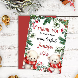 Christmas 2° Birthday Cute Bear Thank You Card