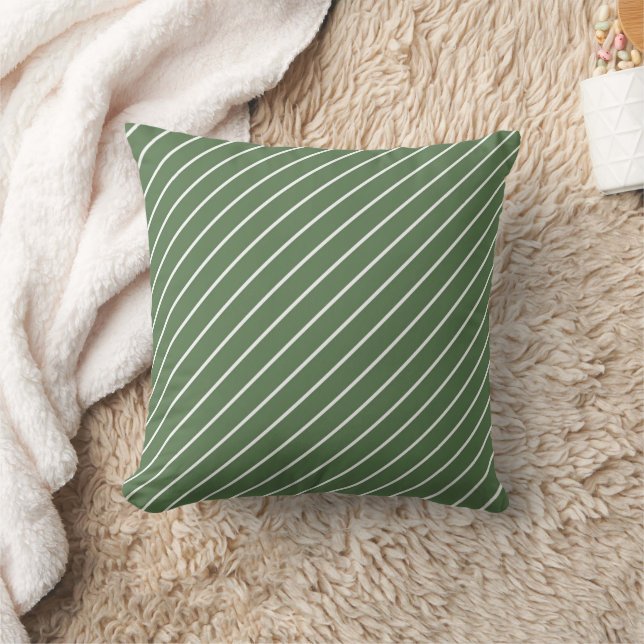 Christmas 2 Different Sides Green & White Stripes Throw Pillow (Blanket)