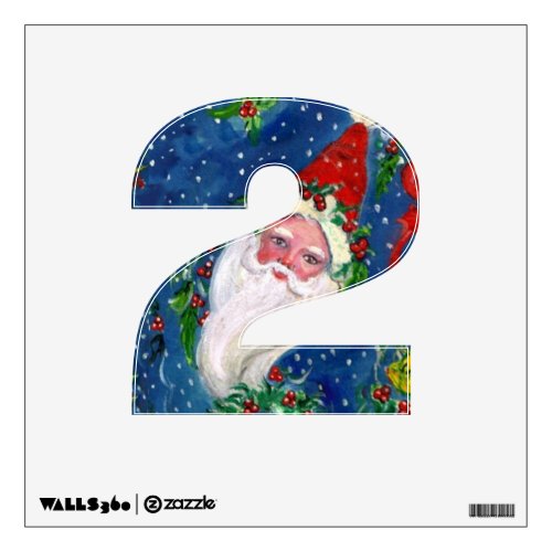 CHRISTMAS 2 NUMBER   SANTA CLAUS WITH RED RIBBON WALL STICKER