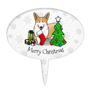Christmas 2 Pembroke Welsh Corgi (red 1) Tree Cute Cake Topper