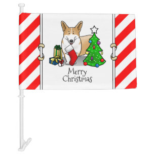 Christmas 2 Pembroke Welsh Corgi (red 1) Tree Cute Car Flag