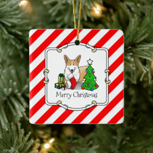 Christmas 2 Pembroke Welsh Corgi (red 1) Tree Cute Ceramic Ornament