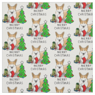 Christmas 2 Pembroke Welsh Corgi (red 1) Tree Cute Fabric