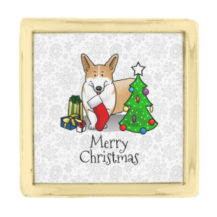 Christmas 2 Pembroke Welsh Corgi (red 1) Tree Cute Gold Finish Lapel Pin
