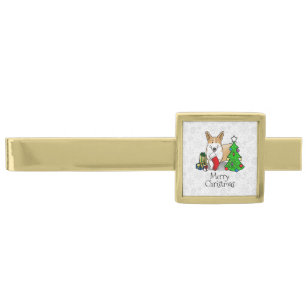Christmas 2 Pembroke Welsh Corgi (red 1) Tree Cute Gold Finish Tie Bar