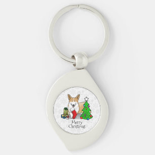 Christmas 2 Pembroke Welsh Corgi (red 1) Tree Cute Keychain