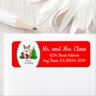 Christmas 2 Pembroke Welsh Corgi (red 1) Tree Cute Label