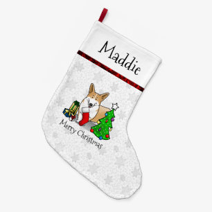 Christmas 2 Pembroke Welsh Corgi (red 1) Tree Cute Large Christmas Stocking