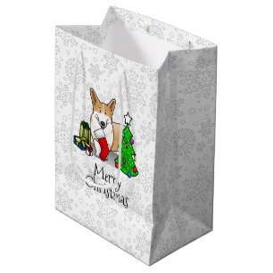 Christmas 2 Pembroke Welsh Corgi (red 1) Tree Cute Medium Gift Bag