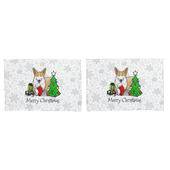 Christmas 2 Pembroke Welsh Corgi (red 1) Tree Cute Pillow Case (Front-Set)