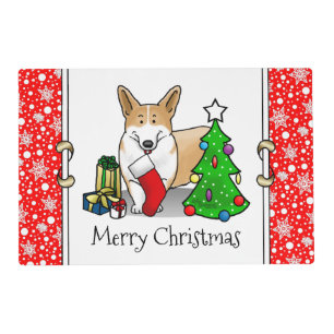 Christmas 2 Pembroke Welsh Corgi (red 1) Tree Cute Placemat