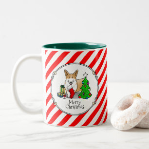 Christmas 2 Pembroke Welsh Corgi (red 1) Tree Cute Two-Tone Coffee Mug